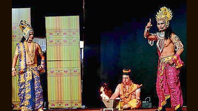Artistes of the Sector 49 Ramlila rehearse on Saturday. (RAVI KUMAR/HT)