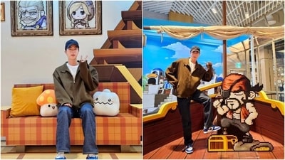 The denim jeans feature a high-rise waist, straight-leg silhouette, and a relaxed fitting. He complemented the ensemble with white-and-blue front lace-up sneakers and a black baseball cap. (Instagram) The denim jeans feature a high-rise waist, straight-leg silhouette, and a relaxed fitting. He complemented the ensemble with white-and-blue front lace-up sneakers and a black baseball cap. (Instagram)