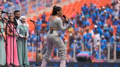 Indian singer Sunidhi Chauhan performs before the start of the ICC Men's Cricket World Cup match between India and Pakistan in Ahmedabad (AP) Indian singer Sunidhi Chauhan performs before the start of the ICC Men's Cricket World Cup match between India and Pakistan in Ahmedabad (AP)