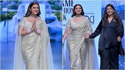 Parineeti Chopra exudes elegance in saree, sindoor and choora at Lakme Fashion Week. (Instagram) Parineeti Chopra exudes elegance in saree, sindoor and choora at Lakme Fashion Week. (Instagram)