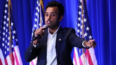 NASHUA, NEW HAMPSHIRE - OCTOBER 13: Republican presidential candidate Vivek Ramaswamy speaks during the 2023 First in the Nation Leadership Summit on October 13, 2023 in Nashua, New Hampshire. Michael M. Santiago/Getty Images/AFP (Photo by Michael M. Santiago / GETTY IMAGES NORTH AMERICA / Getty Images via AFP) (Getty Images via AFP) NASHUA, NEW HAMPSHIRE - OCTOBER 13: Republican presidential candidate Vivek Ramaswamy speaks during the 2023 First in the Nation Leadership Summit on October 13, 2023 in Nashua, New Hampshire. Michael M. Santiago/Getty Images/AFP (Photo by Michael M. Santiago / GETTY IMAGES NORTH AMERICA / Getty Images via AFP) (Getty Images via AFP)