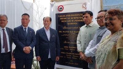 Union Health Minister Dr Mansukh L Mandaviya officially inaugurated Nagaland’s first medical college, the Nagaland Institute of Medical Sciences and Research (NIMSR) at Phreibagei in Kohima (HT Photo/Sourced) Union Health Minister Dr Mansukh L Mandaviya officially inaugurated Nagaland’s first medical college, the Nagaland Institute of Medical Sciences and Research (NIMSR) at Phreibagei in Kohima (HT Photo/Sourced)