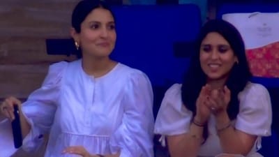 Anushka Sharma with Ritika Sajdeh during India vs Pakistan match on Saturday. Anushka Sharma with Ritika Sajdeh during India vs Pakistan match on Saturday.