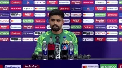 Babar Azam during press conference ahead of 2023 WC match vs India (YouTube) Babar Azam during press conference ahead of 2023 WC match vs India (YouTube)