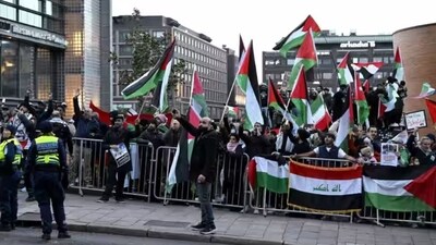 Palestine supporters holding a rally in Helsinki, Finland.&nbsp; (Reuters)