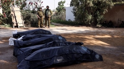Bodies of victims of Hamas terrorsm at Kibbutz Kfar Aza in south Israel. Bodies of victims of Hamas terrorsm at Kibbutz Kfar Aza in south Israel.