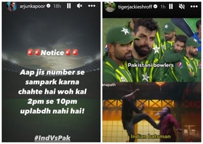 Arjun Kapoor and Tiger Shroff's posts ahead of India vs Pakistan. Arjun Kapoor and Tiger Shroff's posts ahead of India vs Pakistan.