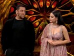 Bigg Boss 17 premiere live updates: Isha Malviya and Abhishek Kumar with Salman Khan.