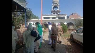 At the gurdwara in Athwal village, a number of Baba Ram Singh’s supporters arrived to take part in the procession that was recently initiated by Sikh separatist leader Amritpal Singh. (HT photo)