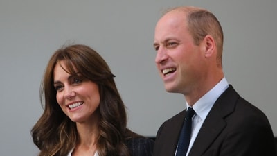 Britain's Prince William, Prince of Wales, and Britain's Catherine, Princess of Wales, meet with members from the Windrush Cymru Elders during a visit to the Grange Pavilion in Cardiff, south Wales, on October 3, 2023 to learn about the contribution the Windrush generation made to the Welsh community. (AFP) Britain's Prince William, Prince of Wales, and Britain's Catherine, Princess of Wales, meet with members from the Windrush Cymru Elders during a visit to the Grange Pavilion in Cardiff, south Wales, on October 3, 2023 to learn about the contribution the Windrush generation made to the Welsh community. (AFP)
