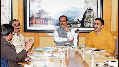 CM Sukhvinder Singh Sukhu and minister Vikramaditya Singh during a meeting in Shimla on Sunday. (HT Photo) CM Sukhvinder Singh Sukhu and minister Vikramaditya Singh during a meeting in Shimla on Sunday. (HT Photo)