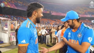 Cricket World Cup 2023: Hardik Pandya and Rohit Sharma in a conversation after the Ind vs Pak match. (Instagram/@indiancricketteam) Cricket World Cup 2023: Hardik Pandya and Rohit Sharma in a conversation after the Ind vs Pak match. (Instagram/@indiancricketteam)