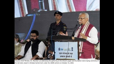 Haryana chief minister Manohar Lal Khattar addressing a press conference in Ambala on Sunday. (HT Photo) Haryana chief minister Manohar Lal Khattar addressing a press conference in Ambala on Sunday. (HT Photo)