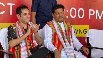 NPP chief and Meghalaya chief minister Conrad Sangma with TIPRA Motha founder and leader Pradyot Kishore Debbarma (Twitter/@SangmaConrad) NPP chief and Meghalaya chief minister Conrad Sangma with TIPRA Motha founder and leader Pradyot Kishore Debbarma (Twitter/@SangmaConrad)
