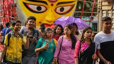 The biggest festival in West Bengal, Durga Puja, is almost here, and people are very enthusiastic as the dates approach. Kolkata is getting ready with beautifully decorated tents, each with its own special theme. Workers are putting in the final details on idols and these tents. Here's a peek into how the lively City of Joy prepares for this massive celebration! (PTI) The biggest festival in West Bengal, Durga Puja, is almost here, and people are very enthusiastic as the dates approach. Kolkata is getting ready with beautifully decorated tents, each with its own special theme. Workers are putting in the final details on idols and these tents. Here's a peek into how the lively City of Joy prepares for this massive celebration! (PTI)