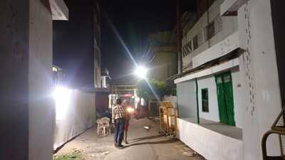 Preparations underway at Kareli Durga Puja pandal. (HT )