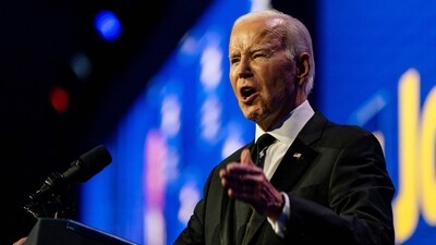 US President Joe Biden delivers remark on stage during the 2023 Human Rights Campaign National Dinner at the Washington Convention Center on October, 14, 2023 in Washington, DC (Photo by Kent Nishimura / GETTY IMAGES NORTH AMERICA / Getty Images via AFP) (Getty Images via AFP) US President Joe Biden delivers remark on stage during the 2023 Human Rights Campaign National Dinner at the Washington Convention Center on October, 14, 2023 in Washington, DC (Photo by Kent Nishimura / GETTY IMAGES NORTH AMERICA / Getty Images via AFP) (Getty Images via AFP)