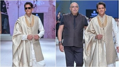 Vijay Varma closes the show for Tarun Tahiliani at Lakme Fashion Week on Day 4. (Instagram) Vijay Varma closes the show for Tarun Tahiliani at Lakme Fashion Week on Day 4. (Instagram)