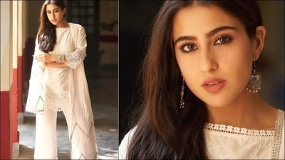 If you're tired of traditional suits and saris, we've got just the right outfit for you. Sara Ali Khan channels her Pataudi princess vibes in a white chikankari kurta set that is modern and chic, yet elegant. Her outfit features a short, full-sleeved kurta adorned with intricate lacing at the borders. With matching white palazzos and a dupatta draped elegantly around her, she exudes royalty. Add a pair of jhumkas, minimal make-up and loose hair for the perfect glam look. (Instagram/saraalikhan95) If you're tired of traditional suits and saris, we've got just the right outfit for you. Sara Ali Khan channels her Pataudi princess vibes in a white chikankari kurta set that is modern and chic, yet elegant. Her outfit features a short, full-sleeved kurta adorned with intricate lacing at the borders. With matching white palazzos and a dupatta draped elegantly around her, she exudes royalty. Add a pair of jhumkas, minimal make-up and loose hair for the perfect glam look. (Instagram/saraalikhan95)