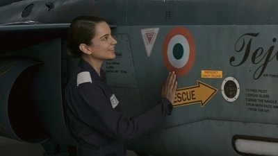 Kangana Ranaut in a still from Tejas song Jaan Da. Kangana Ranaut in a still from Tejas song Jaan Da.