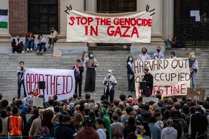 Supporters of Palestine gather at Harvard University to show their support for Palestinians in Gaza at a rally in Cambridge on October 14. (AFP) Supporters of Palestine gather at Harvard University to show their support for Palestinians in Gaza at a rally in Cambridge on October 14. (AFP)
