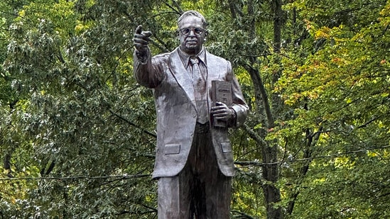 A 19-feet tall statue of BR Ambedkar during its inauguration in Maryland on October 14. (PTI)
