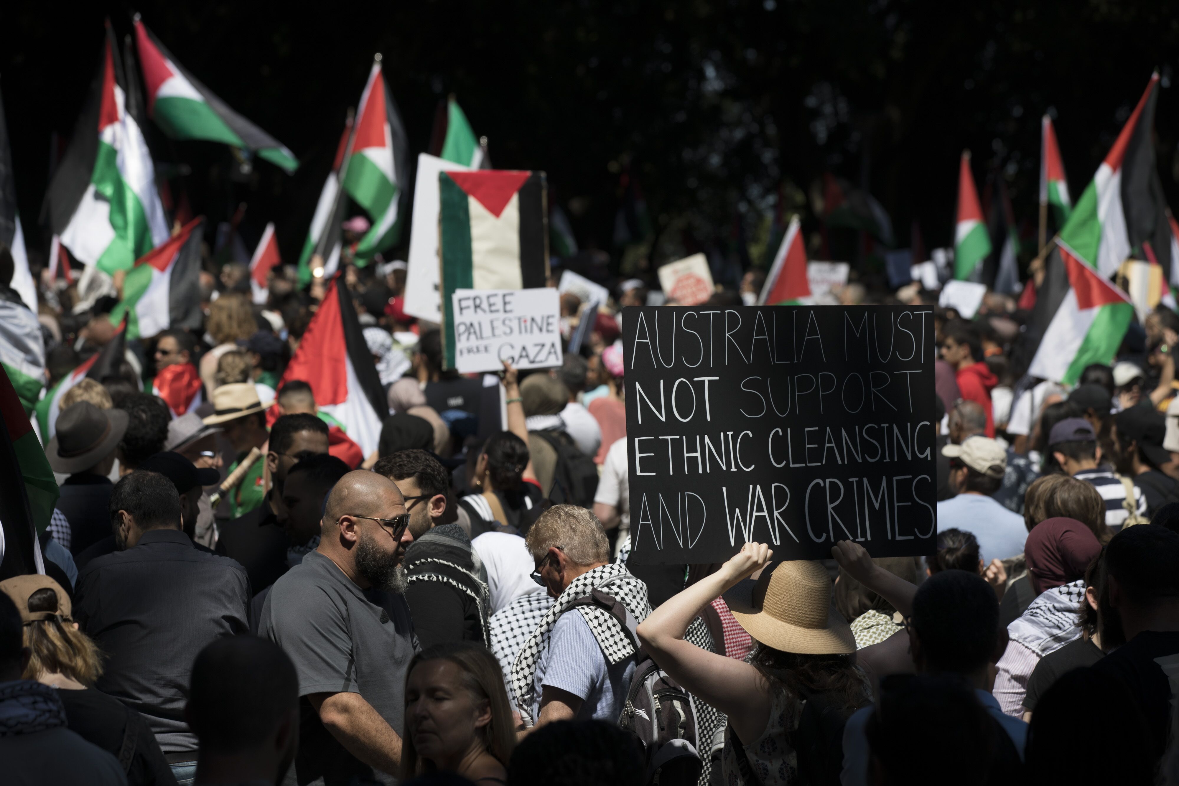 Thousands of pro-Palestinian demonstrators during a rally in Sydney, Australia, on Sunday. (Bloomberg) Thousands of pro-Palestinian demonstrators during a rally in Sydney, Australia, on Sunday. (Bloomberg)