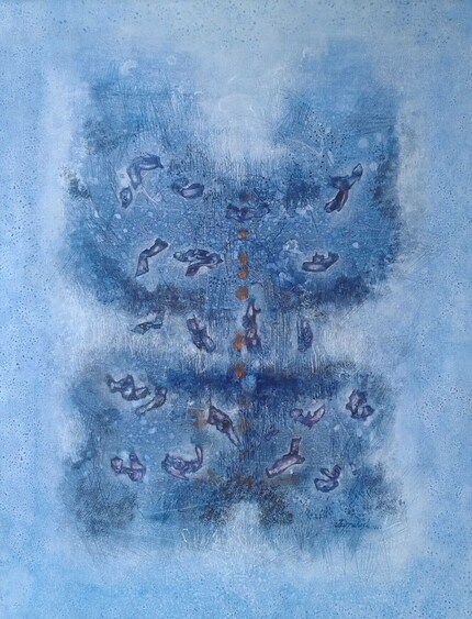 Artist Jaiprakash's acrylic on canvas works are part of this exhibition. Artist Jaiprakash's acrylic on canvas works are part of this exhibition.