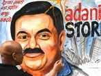 A painting of the Indian businessman Gautam Adani A painting of the Indian businessman Gautam Adani