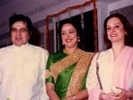 Dilip Kumar, Hema Malini and Saira Banu seen together in an old picture. 