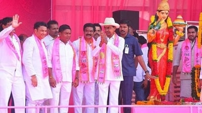 BRS' unquestioned dominance in the state emboldened its leader, K Chandrasekhar Rao (KCR) to stay equidistant from both the NDA and INDIA blocs and explore a third space for the BRS nationally. (HT) BRS' unquestioned dominance in the state emboldened its leader, K Chandrasekhar Rao (KCR) to stay equidistant from both the NDA and INDIA blocs and explore a third space for the BRS nationally. (HT)