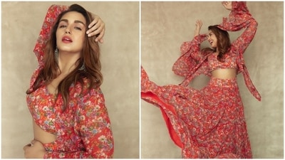 Huma Qureshi's red floral top, skirt and cape set by ace Indian designer Anamika Khanna is the perfect blend of style and glamour. Florals never go out of style and are perfect for those who want to ditch the heavy Indian attire and opt for light and airy outfits. Choose a matching floral print blouse and flared skirt and instead of a duppatta, choose a matching crop jacket to make a fashion statement. Complete your stunning look with statement earrings, red lipstick and side-parted, loose curls. (Instagram/@iamhumaq) Huma Qureshi's red floral top, skirt and cape set by ace Indian designer Anamika Khanna is the perfect blend of style and glamour. Florals never go out of style and are perfect for those who want to ditch the heavy Indian attire and opt for light and airy outfits. Choose a matching floral print blouse and flared skirt and instead of a duppatta, choose a matching crop jacket to make a fashion statement. Complete your stunning look with statement earrings, red lipstick and side-parted, loose curls. (Instagram/@iamhumaq)