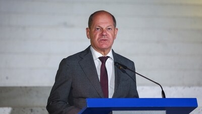 Israel-Hamas War: German Chancellor Olaf Scholz attends a press conference. (Reuters)