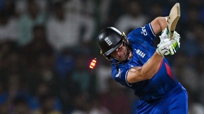 England's captain Jos Buttler is clean bowled during the 2023 ICC Men's Cricket World Cup one-day international (ODI) match between England and Afghanistan (AFP) England's captain Jos Buttler is clean bowled during the 2023 ICC Men's Cricket World Cup one-day international (ODI) match between England and Afghanistan (AFP)