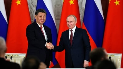 Russian President Vladimir Putin and Chinese President Xi Jinping in Moscow on March 21, 2023. (AP) Russian President Vladimir Putin and Chinese President Xi Jinping in Moscow on March 21, 2023. (AP)