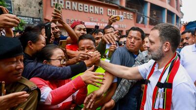 Congress leader Rahul Gandhi arrived in Mizoram on Monday. (PTI) Congress leader Rahul Gandhi arrived in Mizoram on Monday. (PTI)