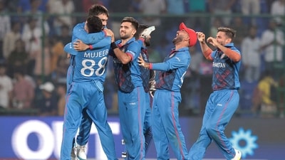 Afghanistan players celebrating their historic win against England. (ANI) Afghanistan players celebrating their historic win against England. (ANI)