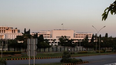 A view of the Parliament House building during sunset hours in Islamabad, Pakistan. (Reuters)