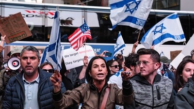 Pro-Israel activists during a demonstration in New York City on October 13. (AFP) Pro-Israel activists during a demonstration in New York City on October 13. (AFP)