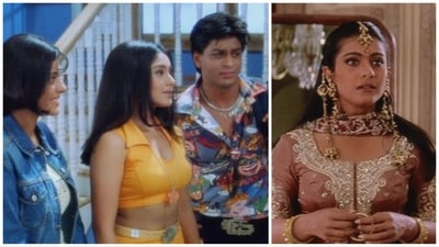 Kajol, Rani Mukerji and Shah Rukh Khan in stills from Kuch Kuch Hota Hai. Kajol, Rani Mukerji and Shah Rukh Khan in stills from Kuch Kuch Hota Hai.
