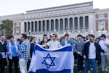 Students take part in a protest in support of Israel amid the ongoing conflict in Gaza at Columbia University in New York on October 12. (Reuters)