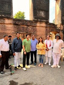 Actors with director Gajendra Ahire (far right), filmmaker KC Bokadia (fourth from left) and others at Residency on Sunday (Deep Saxena) Actors with director Gajendra Ahire (far right), filmmaker KC Bokadia (fourth from left) and others at Residency on Sunday (Deep Saxena)