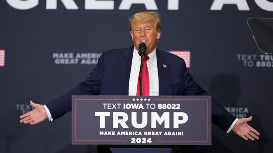 Former President Donald Trump speaks during a campaign rally Monday, Oct. 16, 2023, in Clive, Iowa. (AP)