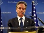 US Secretary of State Antony Blinken speaks in Tel Aviv on October 18.