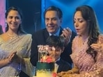 Hema Malini with Dharmendra, Esha Deol and Ahana Deol at her birthday bash. Hema Malini with Dharmendra, Esha Deol and Ahana Deol at her birthday bash.
