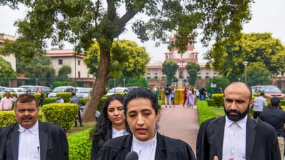 Lawyer Karuna Nundy speaks to the media over the Same-Sex marriage verdict, outside the Supreme Court in New Delhi. (ANI) Lawyer Karuna Nundy speaks to the media over the Same-Sex marriage verdict, outside the Supreme Court in New Delhi. (ANI)