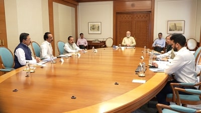 Prime Minister Narendra Modi chairs the meeting in the presence of Science Minister Jitendra Singh and Indian Space Research Organisation (ISRO) chairman S Somnath. Prime Minister Narendra Modi chairs the meeting in the presence of Science Minister Jitendra Singh and Indian Space Research Organisation (ISRO) chairman S Somnath.