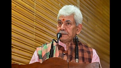 Jammu and Kashmir lieutenant governor Manoj Sinha addresses a roundtable conference of newly-appointed vice-chancellors in Srinagar on Tuesday. (PTI) Jammu and Kashmir lieutenant governor Manoj Sinha addresses a roundtable conference of newly-appointed vice-chancellors in Srinagar on Tuesday. (PTI)