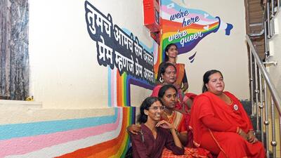 Members of LGBTQ+ community, during the top court’s hearing, at Humsafar trust in Mumbai on Tuesday. (ANI) Members of LGBTQ+ community, during the top court’s hearing, at Humsafar trust in Mumbai on Tuesday. (ANI)
