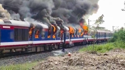 The incident took place when the train (No. 01402) was heading to Ahmednagar in western Maharashtra from Ashti station in Beed district in the central region of the state, but its cause was not yet known. (PTI) The incident took place when the train (No. 01402) was heading to Ahmednagar in western Maharashtra from Ashti station in Beed district in the central region of the state, but its cause was not yet known. (PTI)